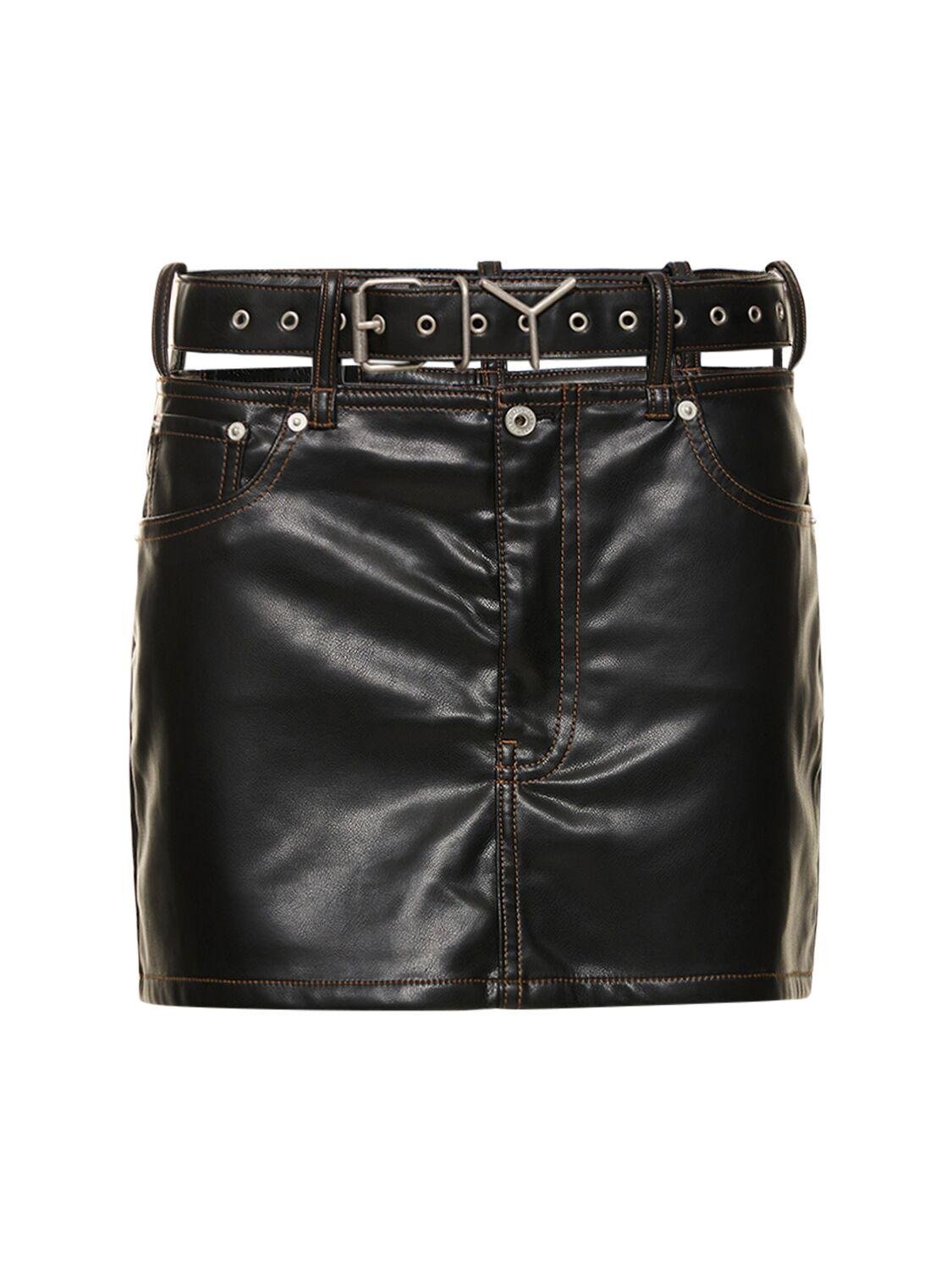 Faux Leather Mini Skirt W/logo Belt by Y/PROJECT