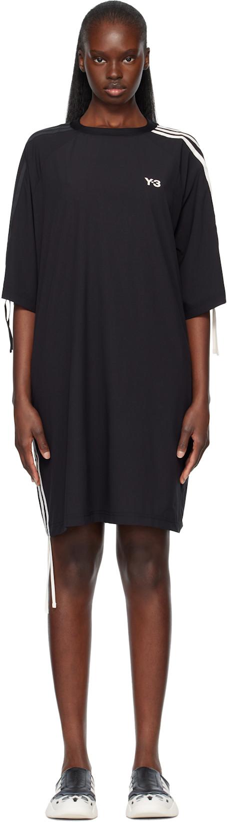Black Cinch 3 Stripes Oversized Tee Midi Dress by Y3