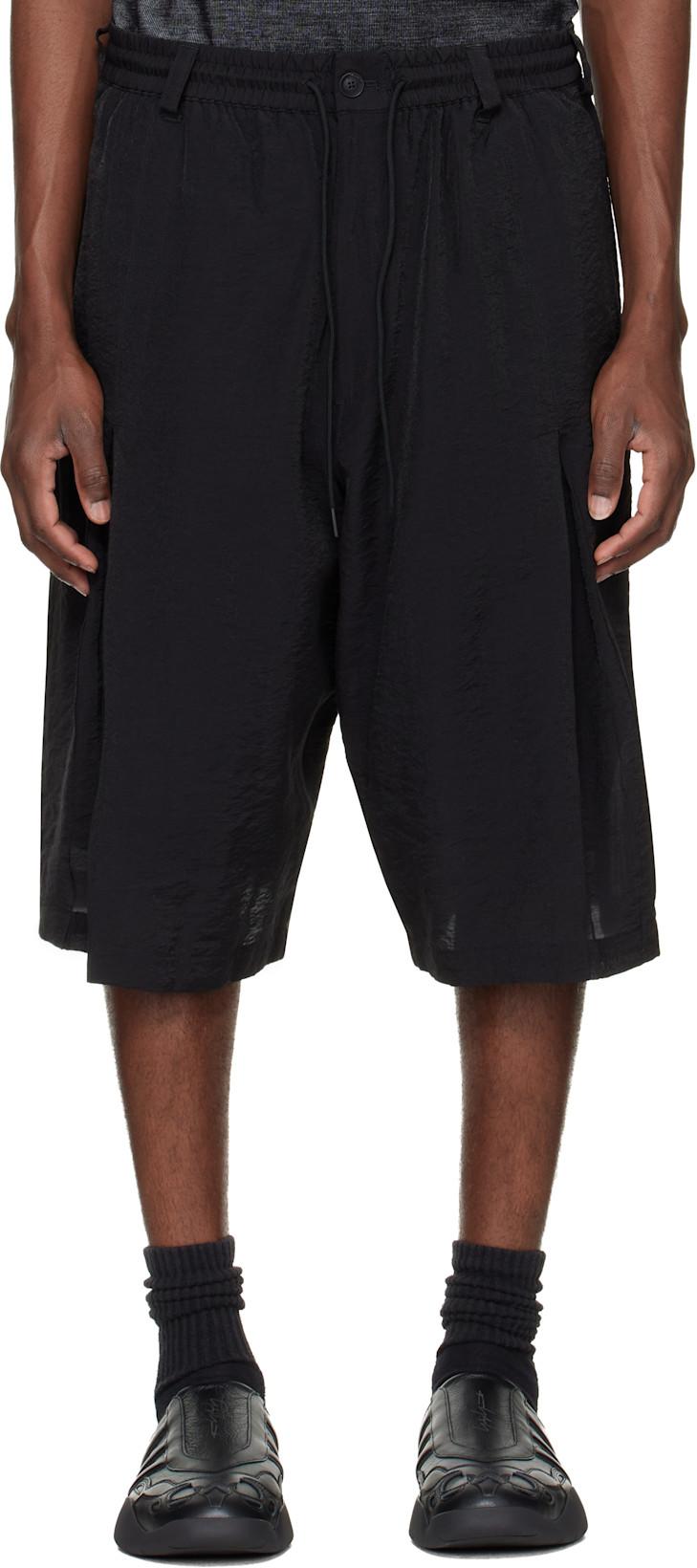 Black Crinkle Pleated Shorts by Y3