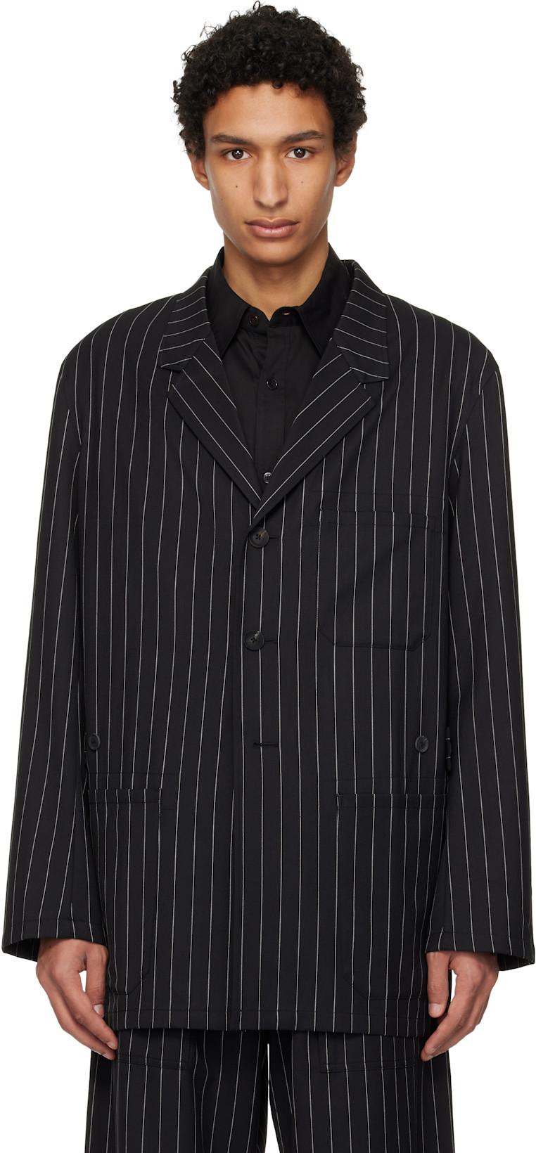 Black Pinstripe Refined Wool Chore Blazer by Y3