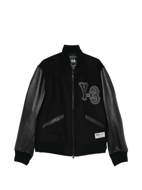 leather-sleeve embroidered jacket by Y3