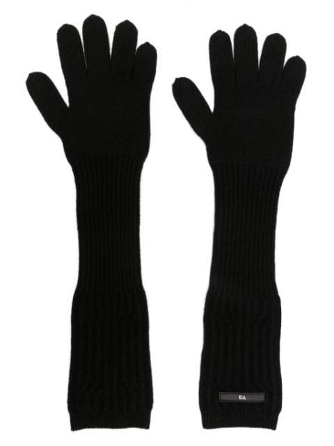 logo-patch ribbed-knit long gloves by Y3