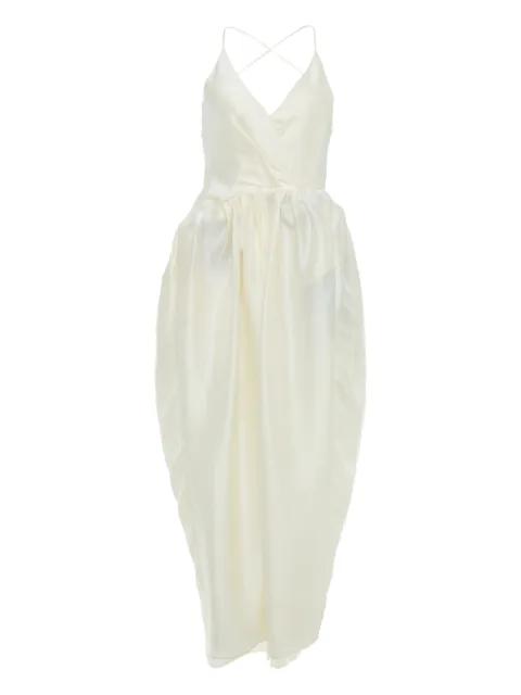 cross-back gathered silk dress by YANGKEHAN