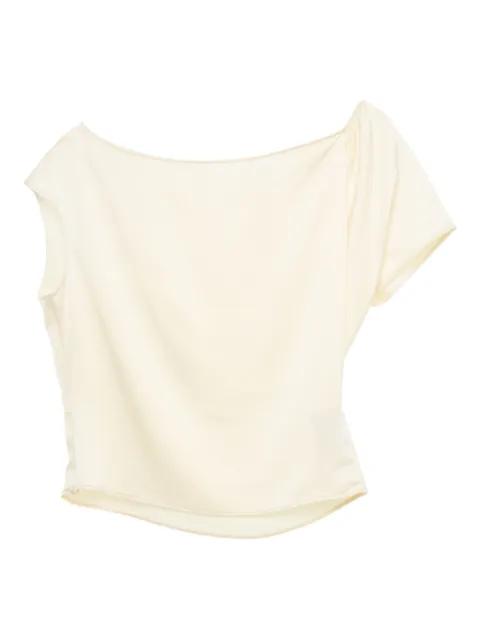 draped one-shoulder top by YANGKEHAN
