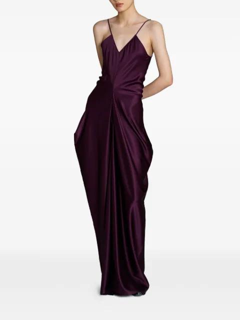maxi draped silk dress by YANGKEHAN