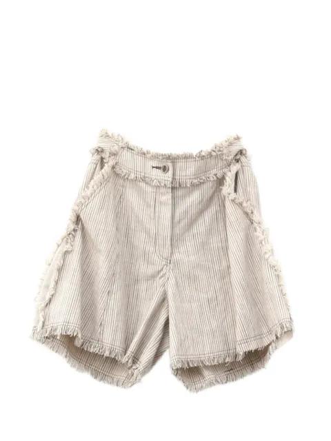 striped frayed shorts by YANGKEHAN