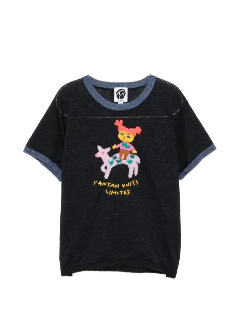Campus Embroidered Ringer T-Shirt by YANYAN KNITS