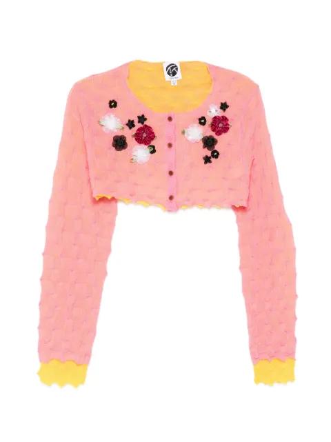 crop floral appliqué cardigan by YANYAN KNITS
