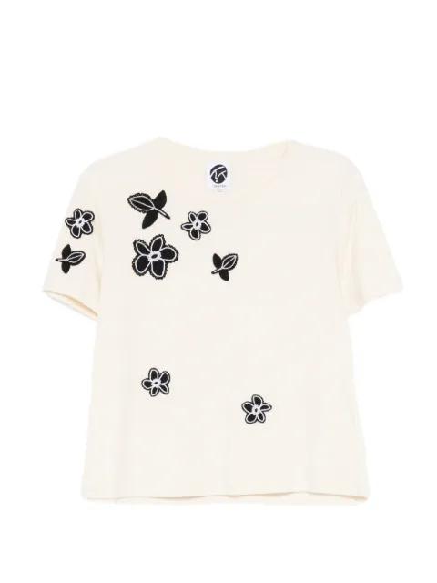 floral-appliqué T-shirt by YANYAN KNITS