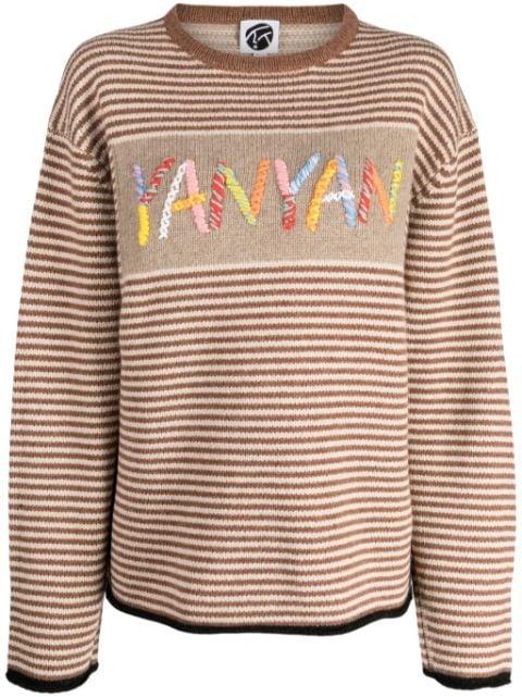 logo-embroidered stripe-pattern jumper by YANYAN KNITS