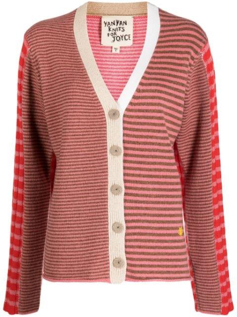 striped V-neck cardigan by YANYAN KNITS