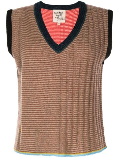 striped V-neck knitted top by YANYAN KNITS