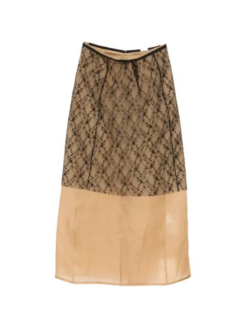 lace-panel midi skirt by YEAREAST