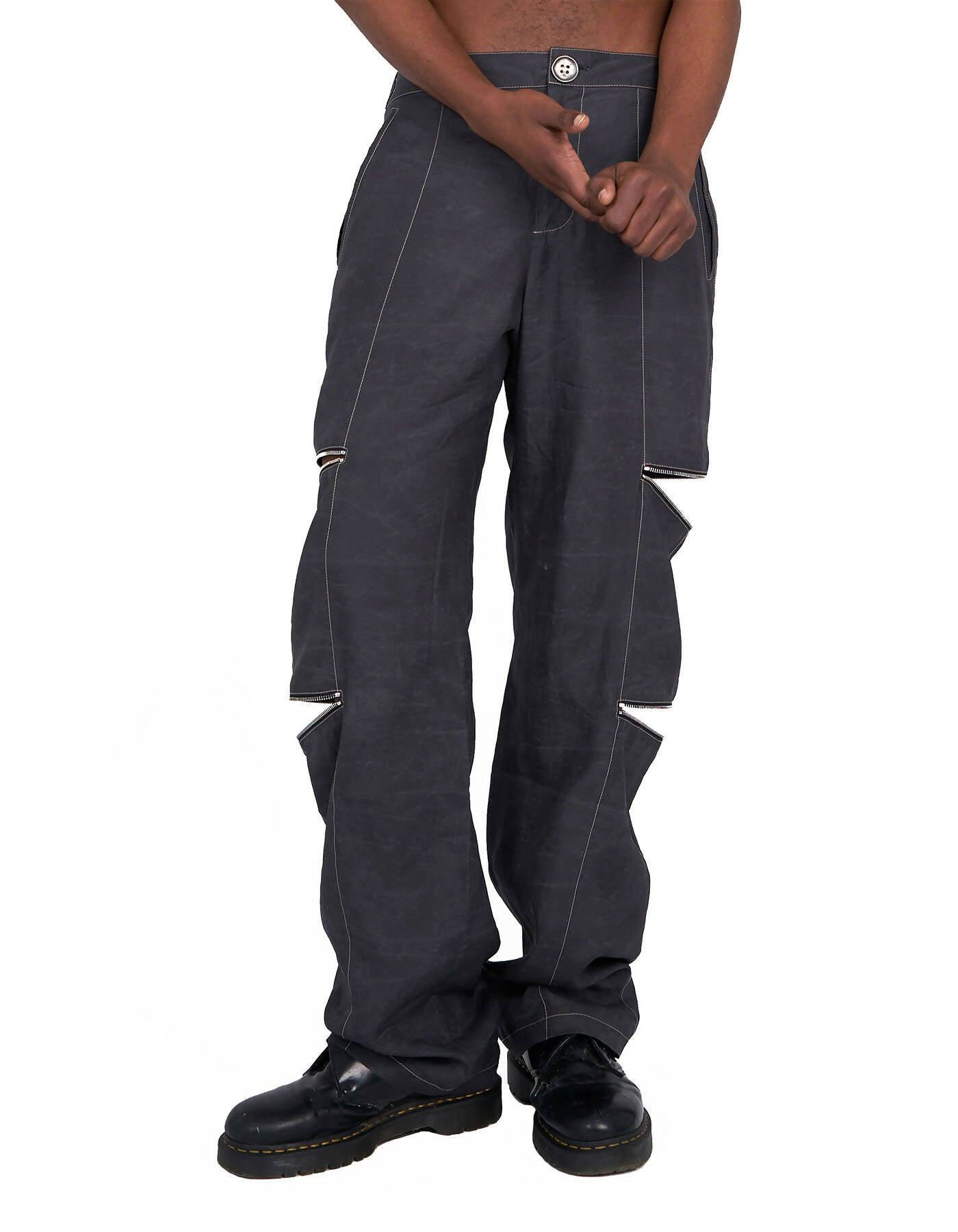 WAXED TROUSERS WITH ZIPS by YEF STUDIO