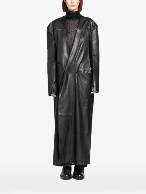 double-breasted leather coat by YEHUAFAN