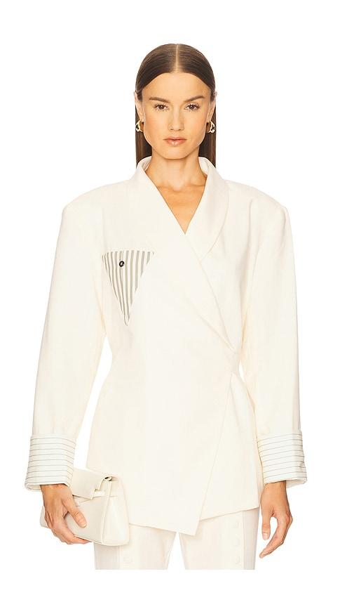Yellow The Label Novela Linen Blazer in White by YELLOW THE LABEL