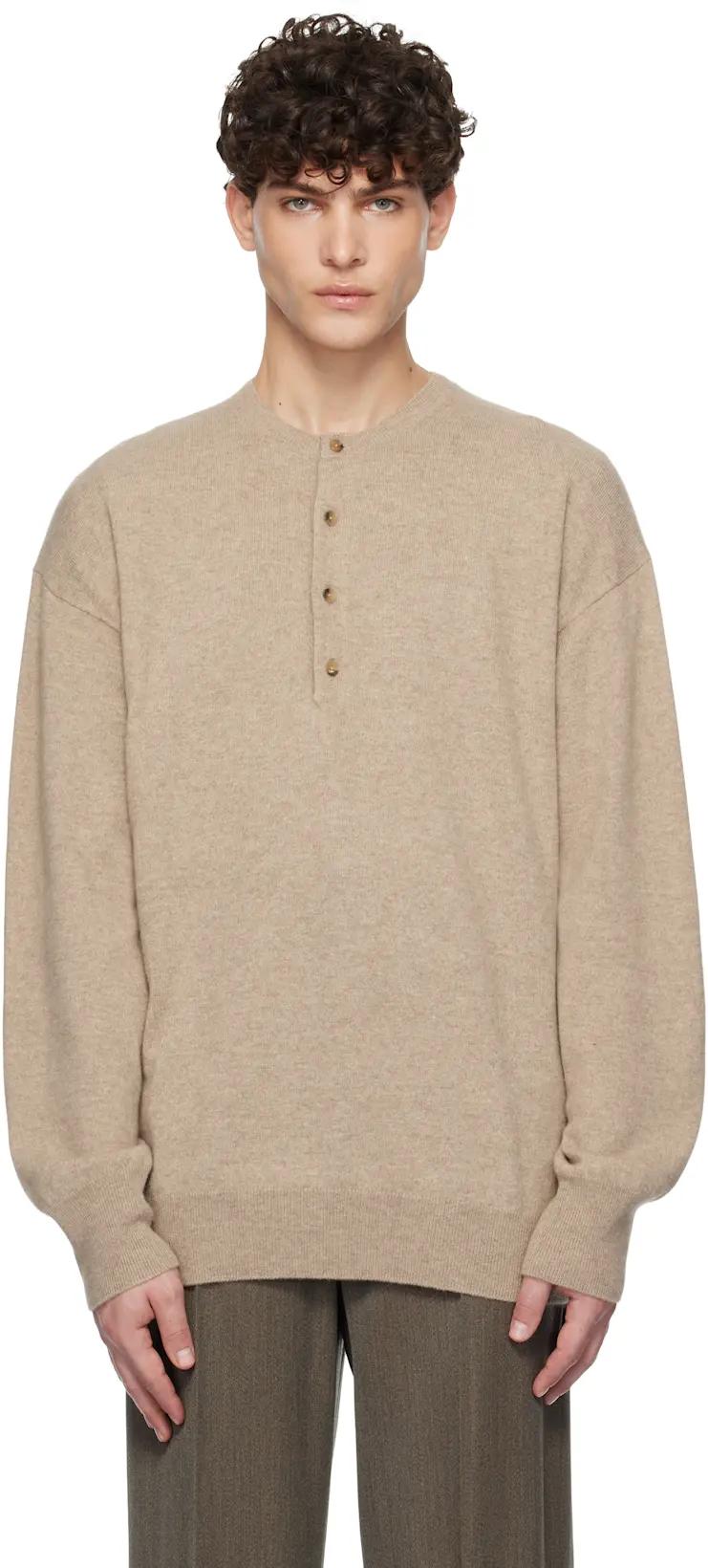 Beige Cashmere Henley by YLEVE