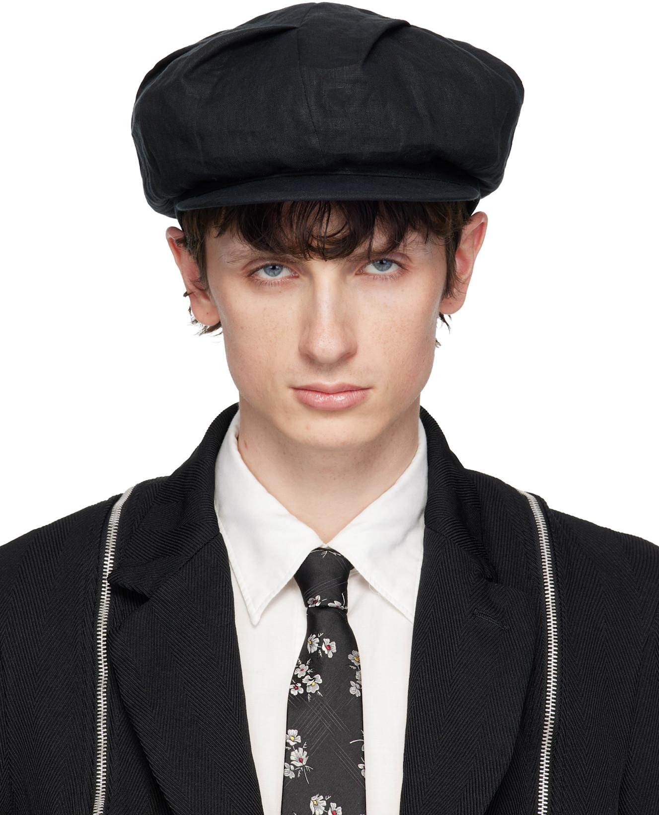 Black Flax Flat Tuck Casquette Cap by YOHJI YAMAMOTO