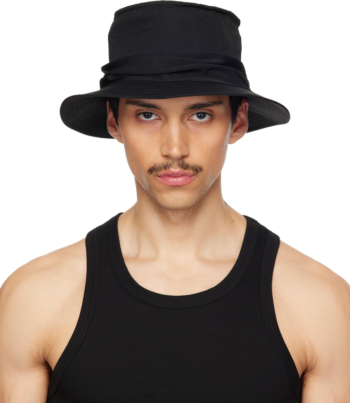 Black Gabardine Drape Hat by YOHJI YAMAMOTO