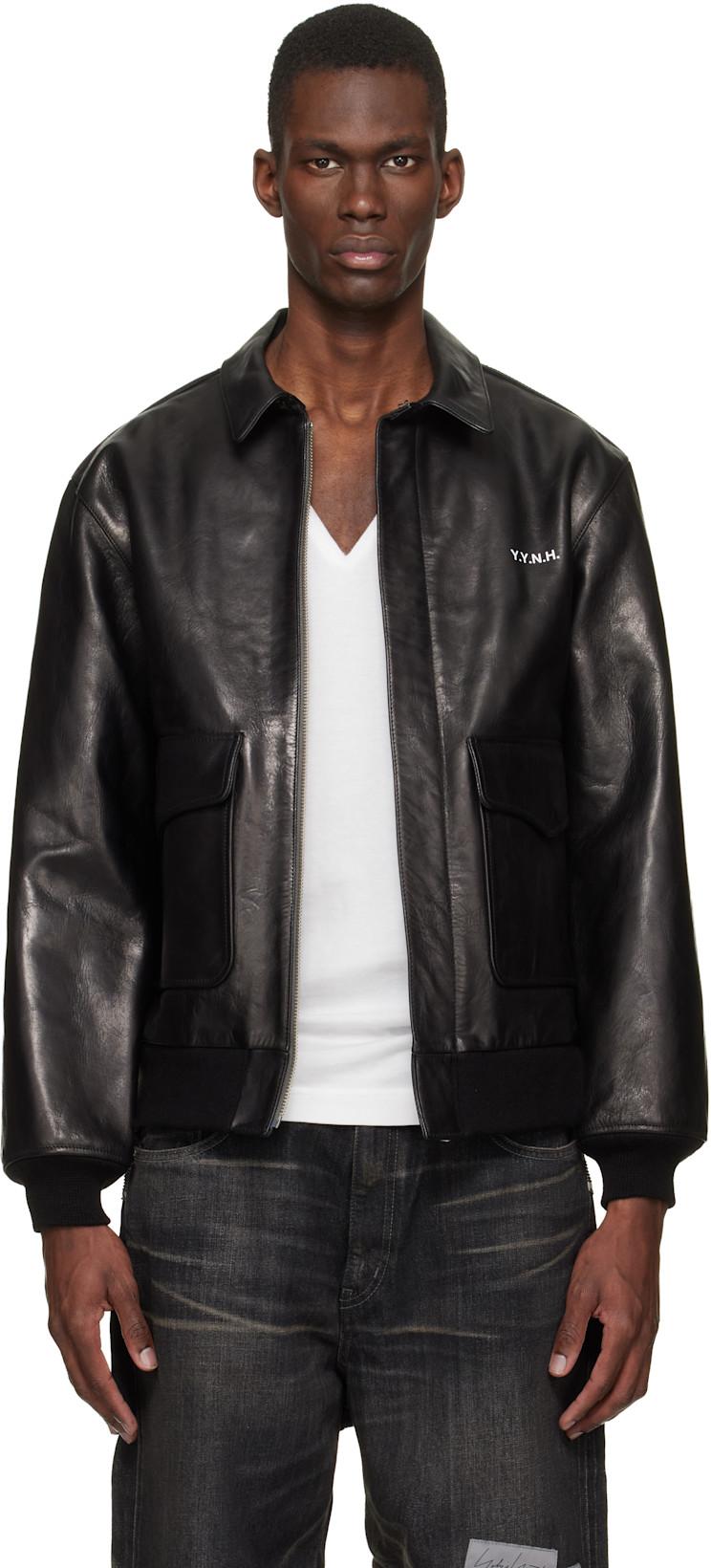 Black Neighborhood Edition Leather Jacket by YOHJI YAMAMOTO