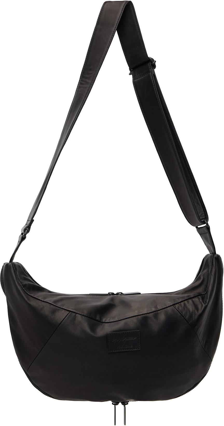 Black Scratch Horse Leather Half Moon Shoulder Bag by YOHJI YAMAMOTO