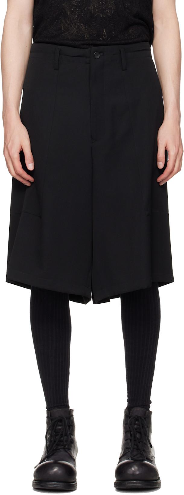 Black Wool Gabardine St Pocket Shorts by YOHJI YAMAMOTO