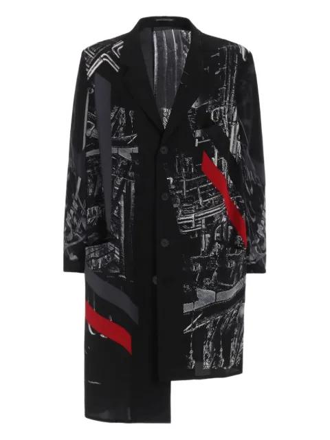 Thunder asymmetric printed coat by YOHJI YAMAMOTO