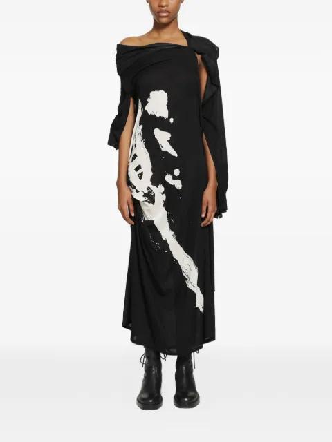 abstract-print draped dress by YOHJI YAMAMOTO