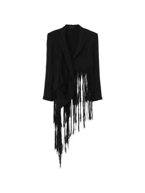 asymmetric fringe-trimmed jacket by YOHJI YAMAMOTO