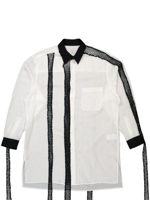 contrasting mesh-detail linen shirt by YOHJI YAMAMOTO