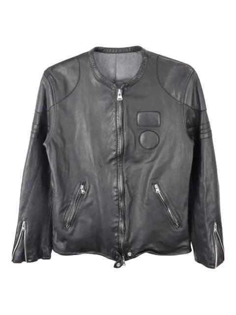 embossed-logo leather jacket by YOHJI YAMAMOTO