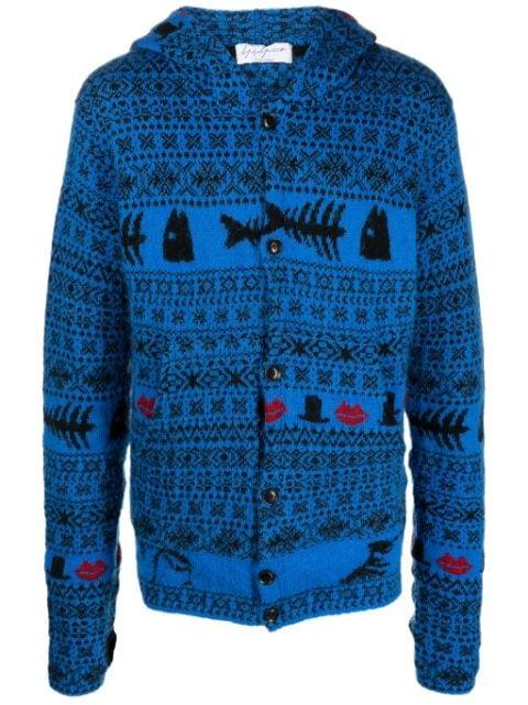 fair-isle hoodied cardigan by YOHJI YAMAMOTO