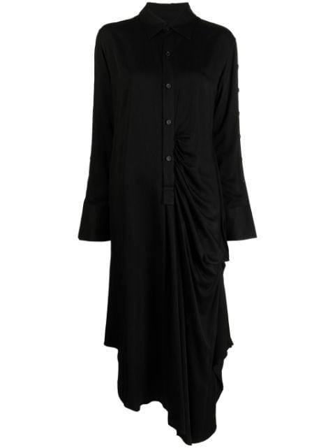 long-sleeve draped midi shirt dress by YOHJI YAMAMOTO