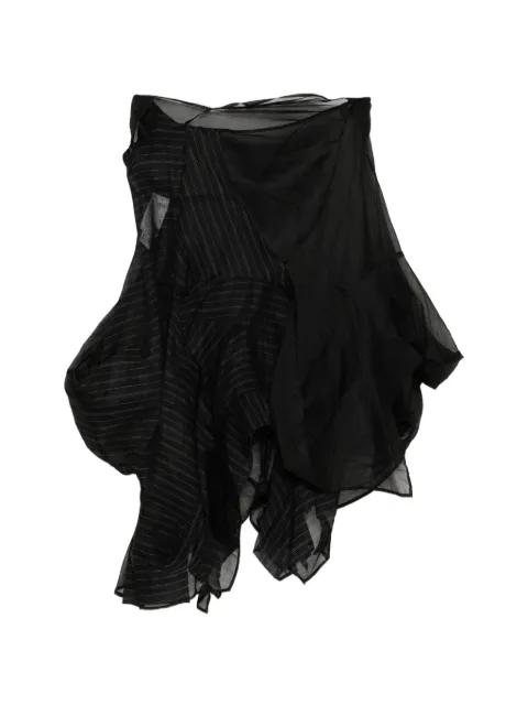 pinstripe layered asymmetric midi skirt by YOHJI YAMAMOTO