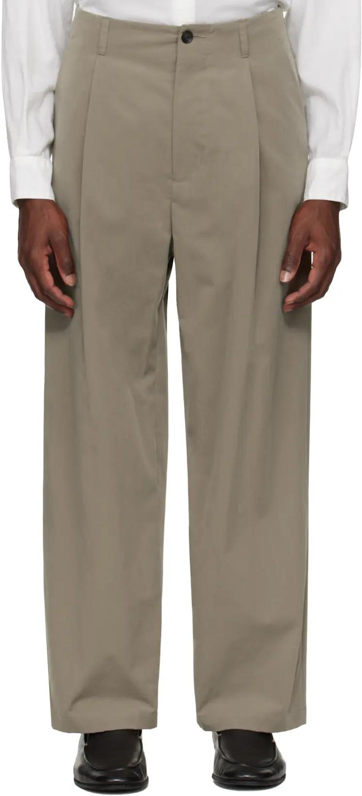 Beige 1-Pleat Trousers by YOKE