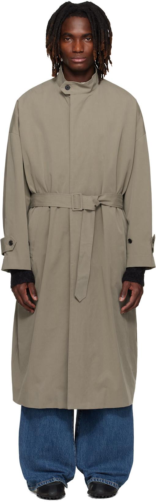 Beige Stand Collar Over Coat by YOKE