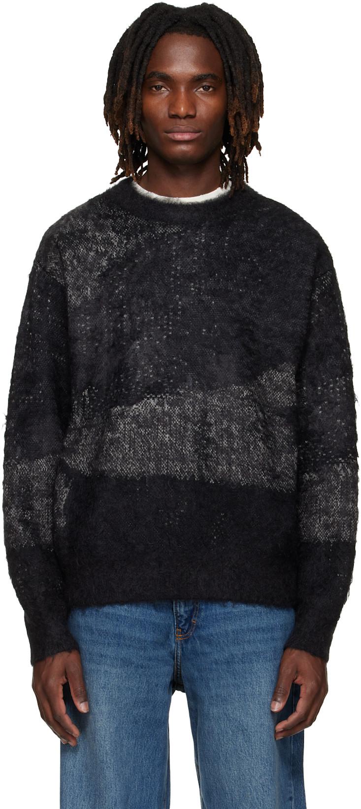 Black & Gray Abstract Jacquard Mohair Sweater by YOKE