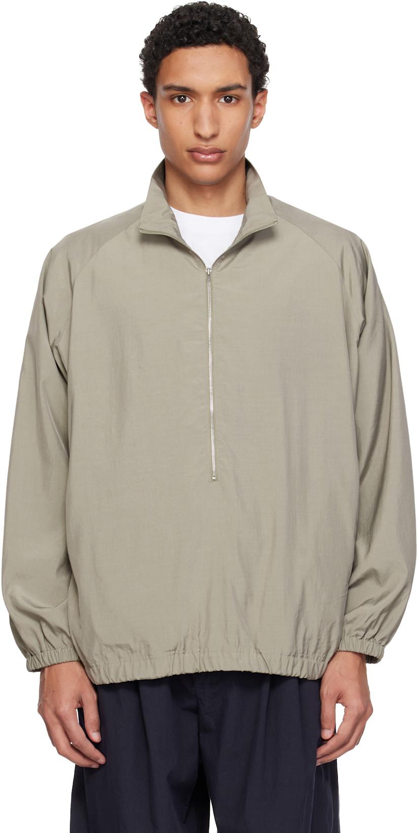Khaki Silk Nylon 3/4 Zip Pullover Jacket by YOKE