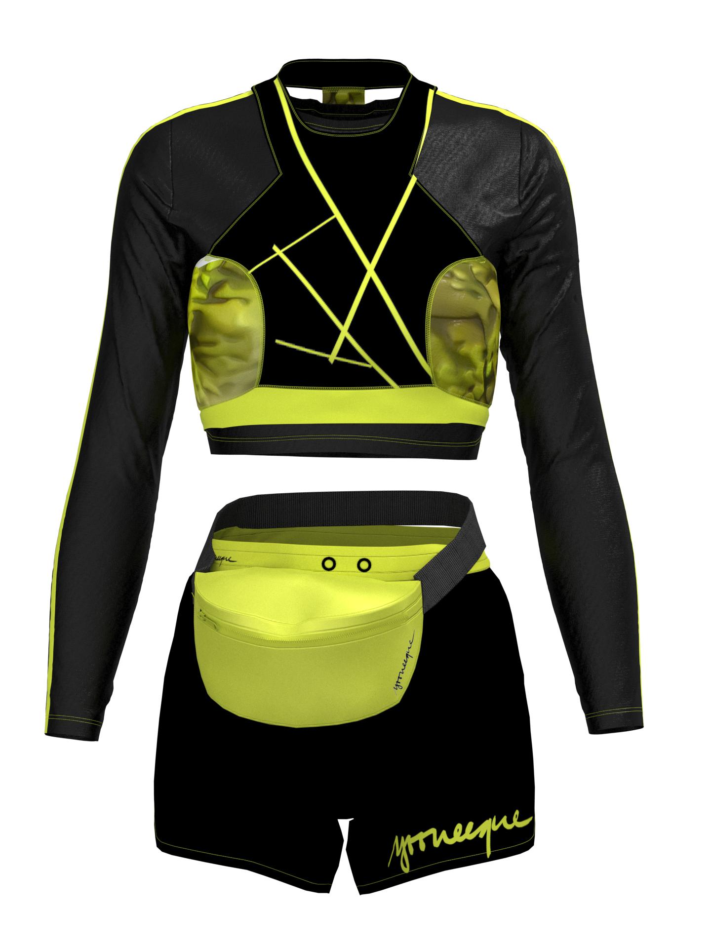 two-piece sport wear with shorts & banana bag by YOONA TECHNOLOGY