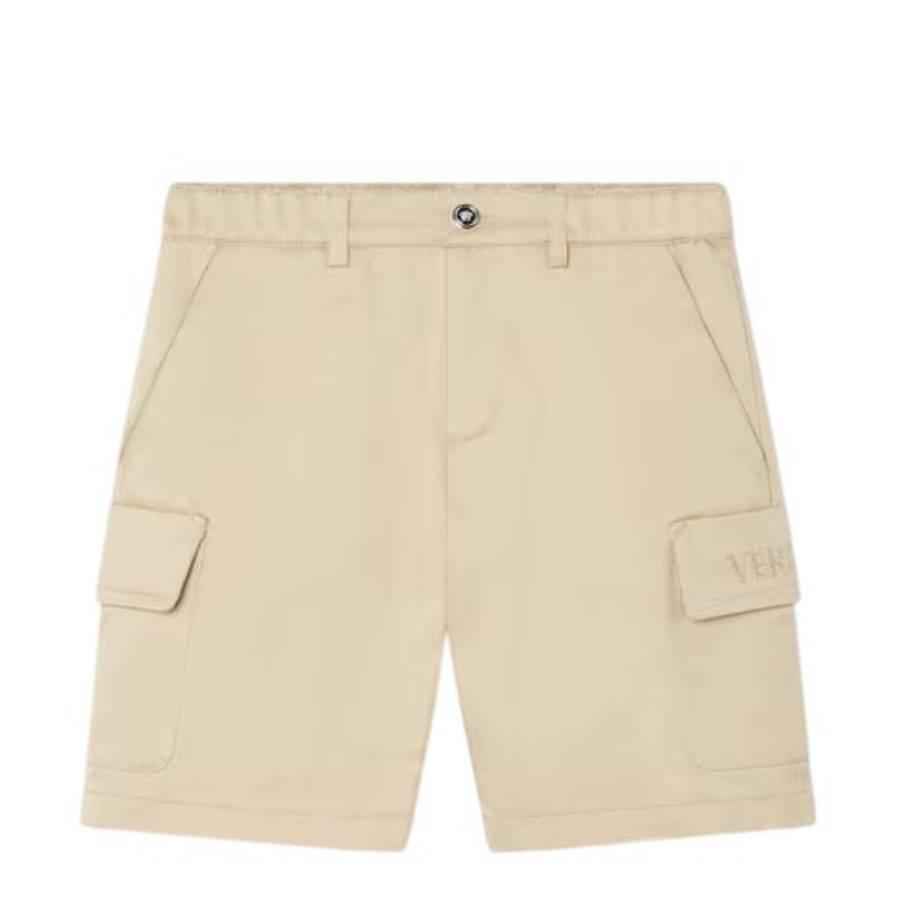 Versace Boys Logo Cargo Shorts in Beige by YOUNG VERSACE