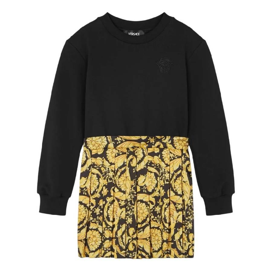 Young Versace Barocco Logo Print Pleated Dress by YOUNG VERSACE