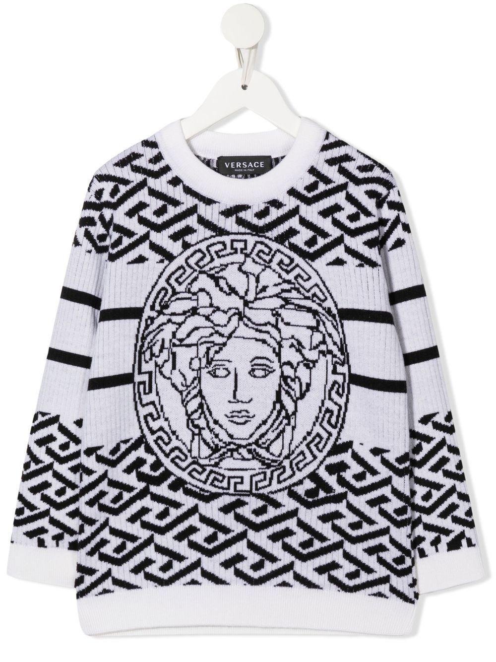 Young Versace Bianco / Nero Medusa Head Intarsia Jumper by YOUNG VERSACE