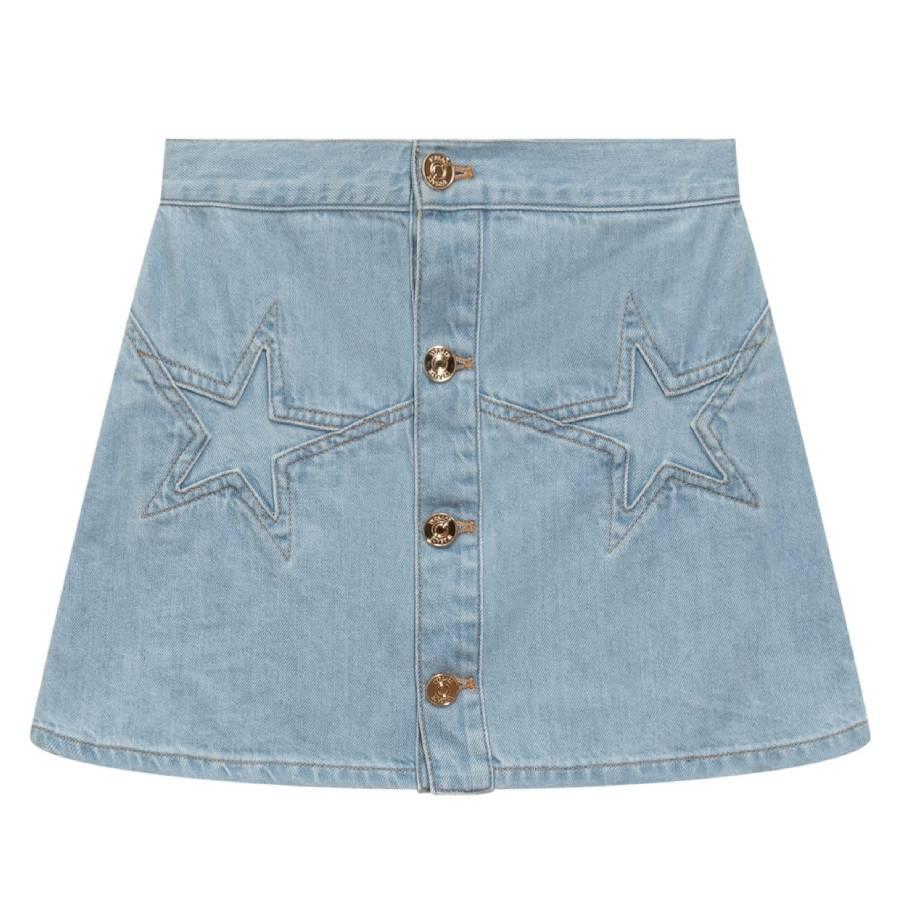 Young Versace Girls Star Embroidered Button Denim Skirt by YOUNG VERSACE