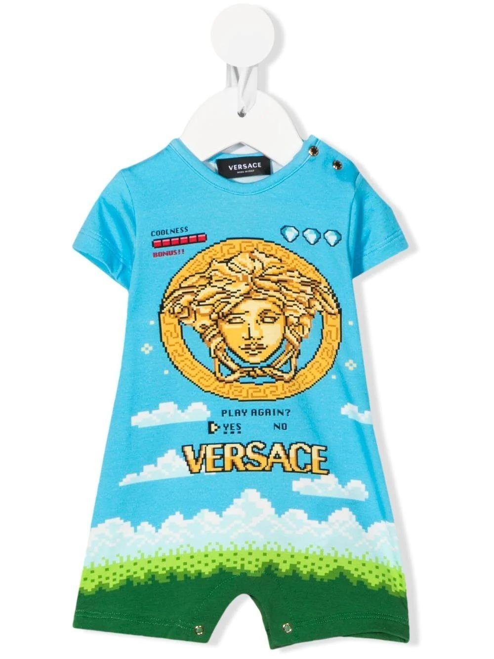 Young Versace Kids Pixelated Medusa Cotton Graphic Bodysuit by YOUNG VERSACE