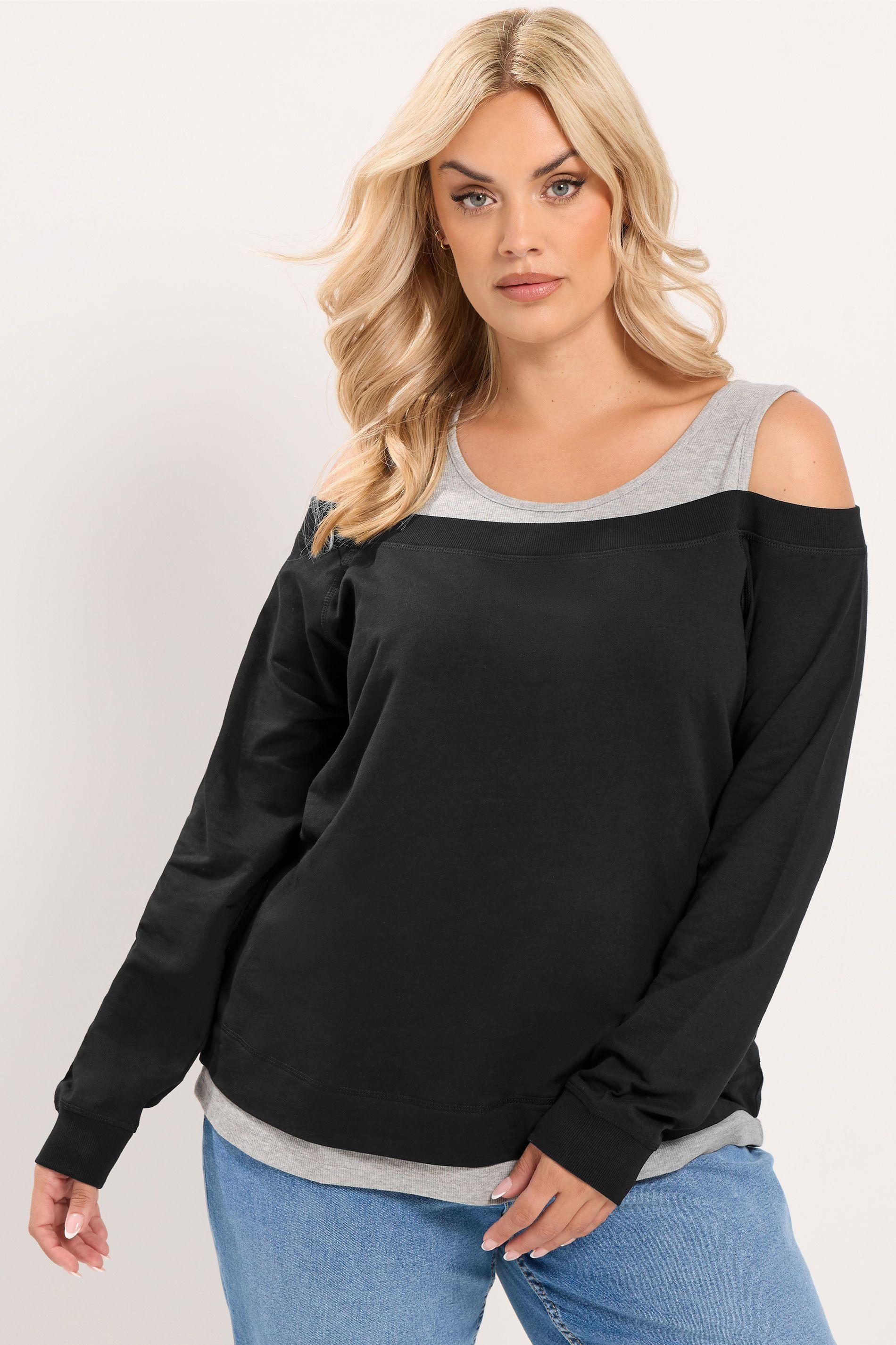 2 In 1 Bardot Ribbed Trim Top by YOURS