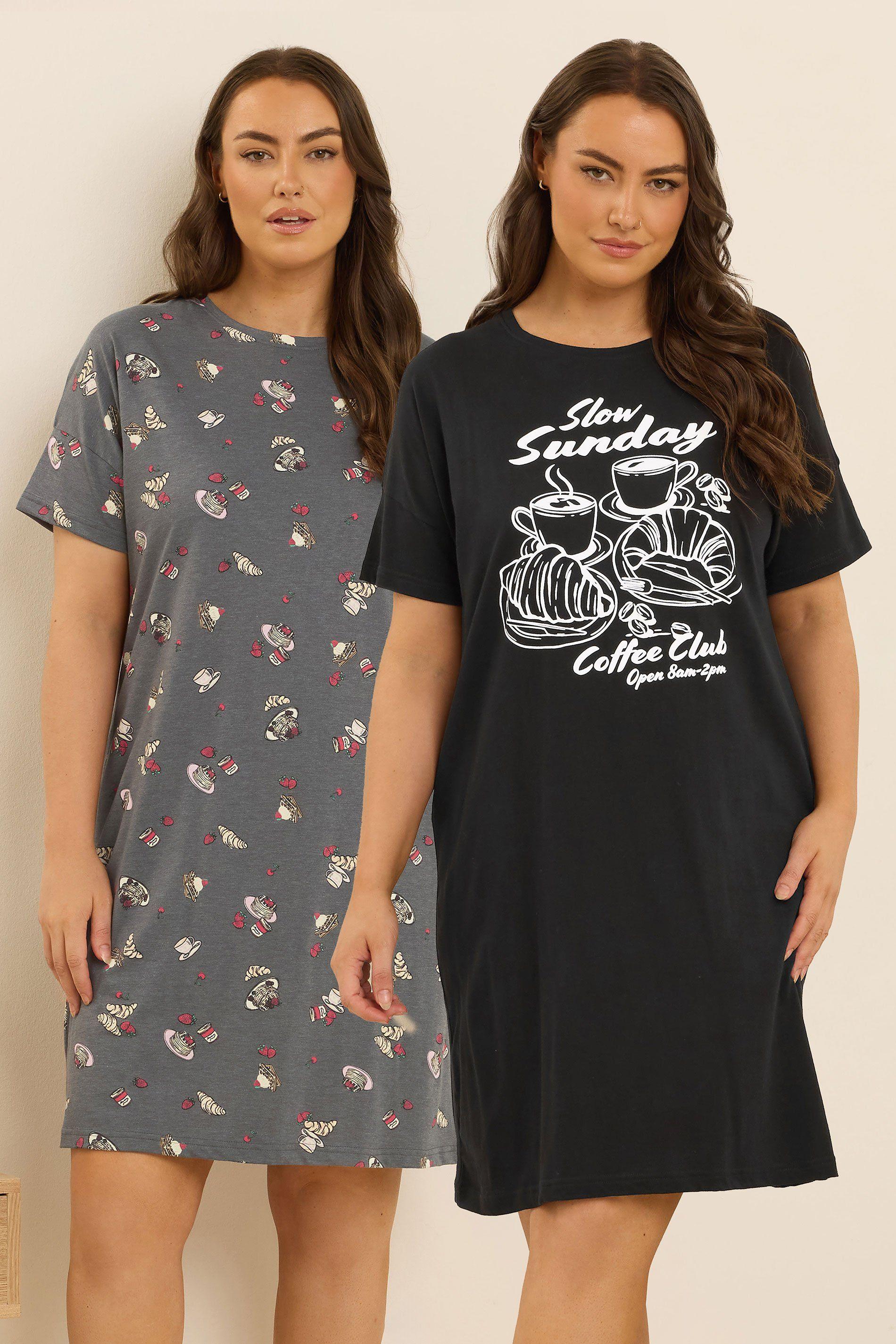 2 Pack 'Coffee Club' Sleep Tee Nightdresss by YOURS