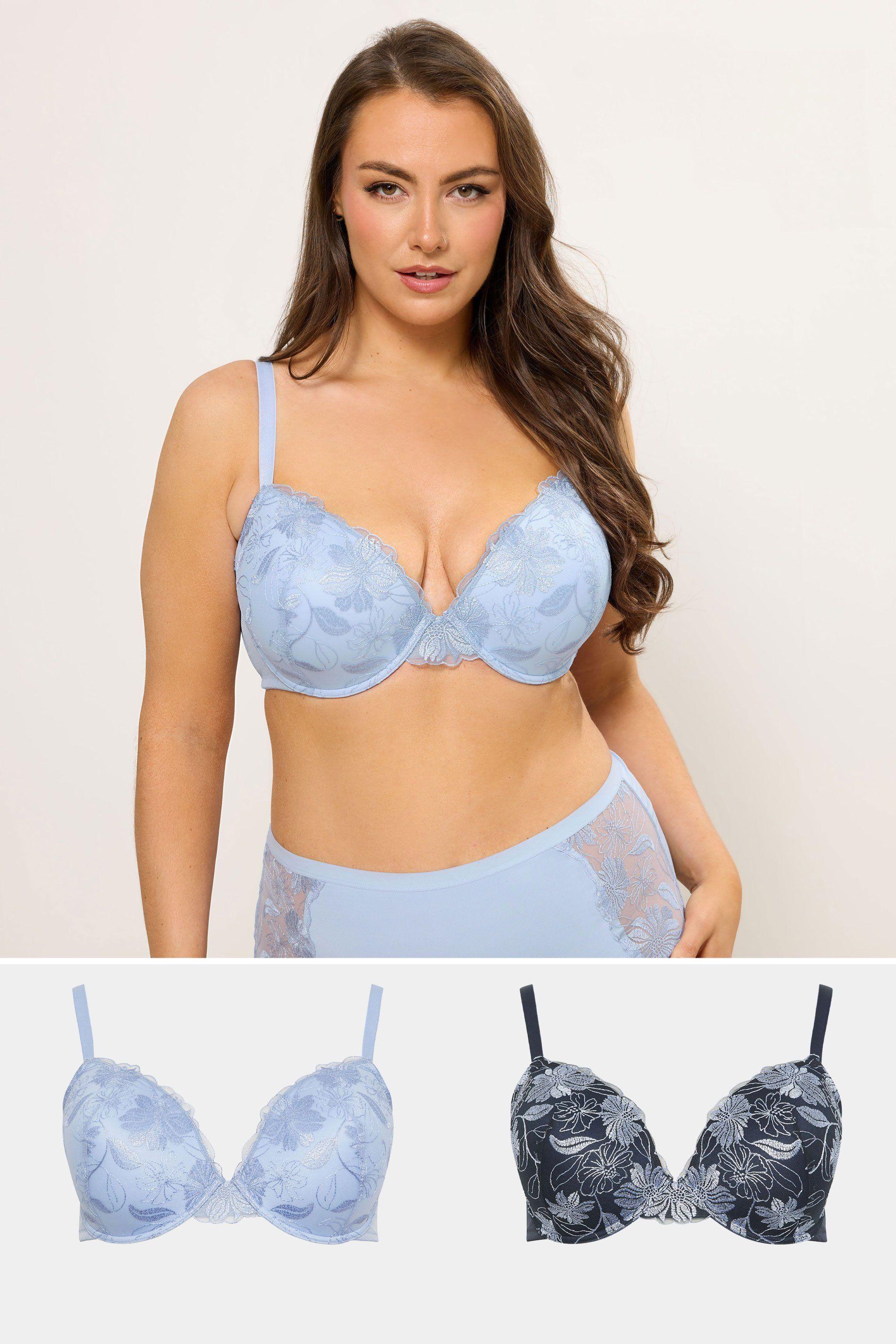 2 Pack Embroidered Floral Padded Bras by YOURS