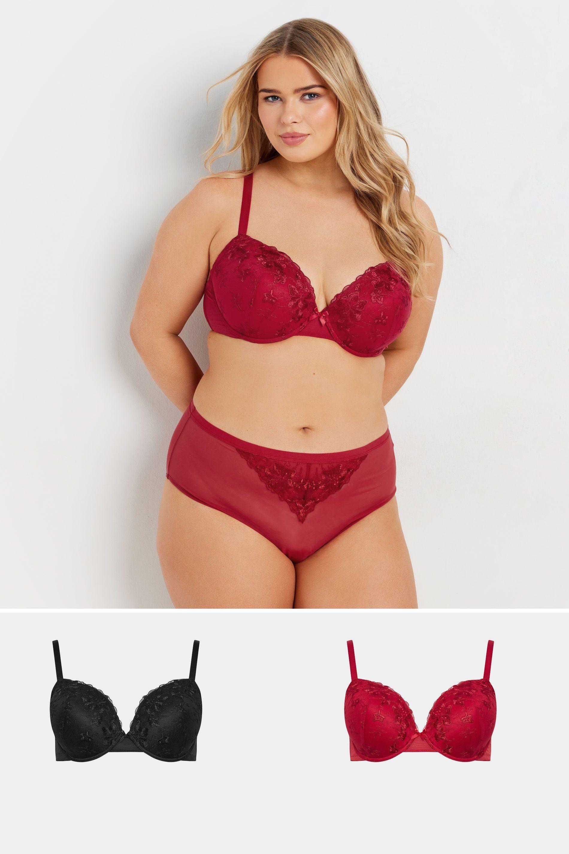 2 Pack Floral Embroidered Padded Bras by YOURS