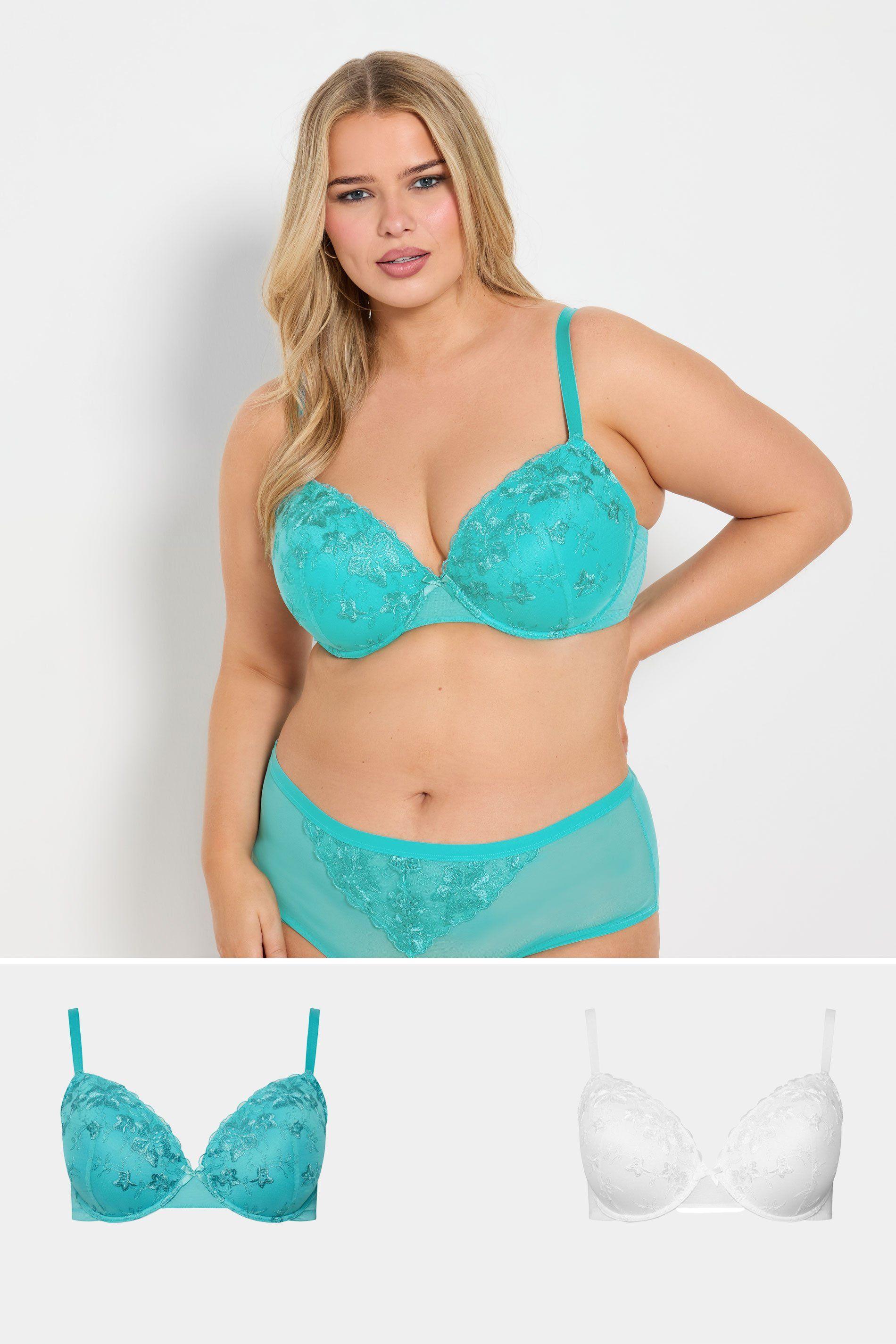 2 Pack Floral Lace Embroidered Padded Bras by YOURS