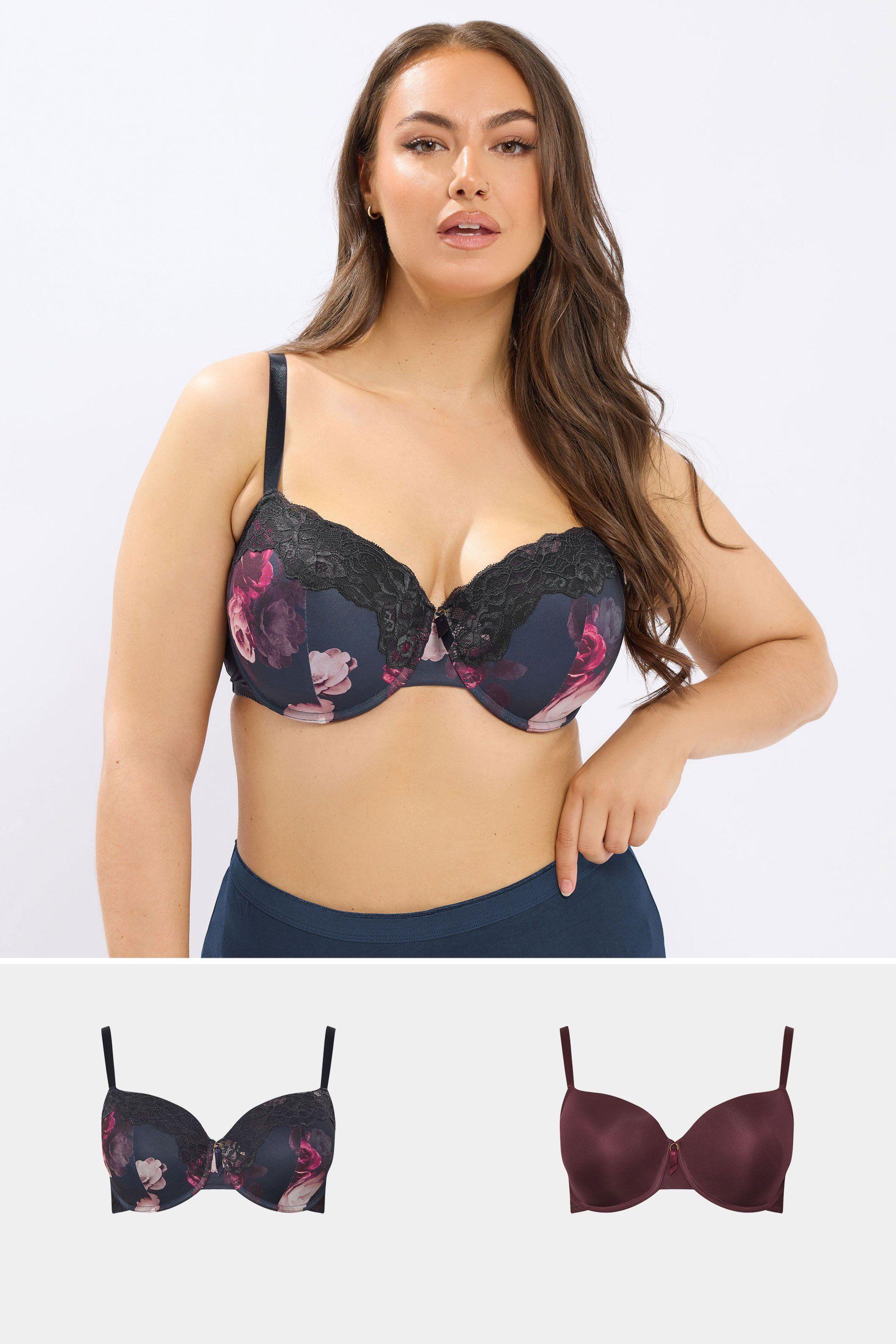 2 Pack Floral Print T-Shirt Bras by YOURS